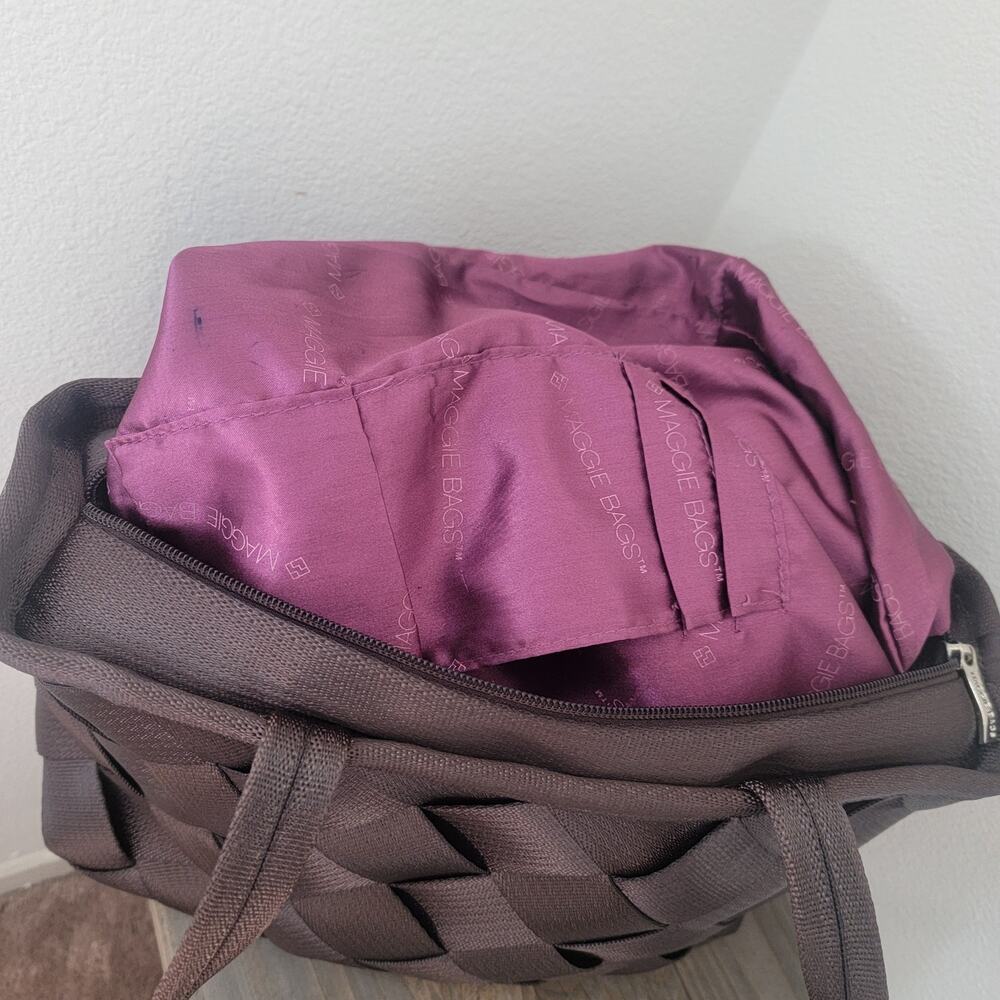Maggie Bags Recycled Thick Seatbelt Webbing Tote Shoulder Bag Brown Purple 13x9‎ - Picture 15 of 16
